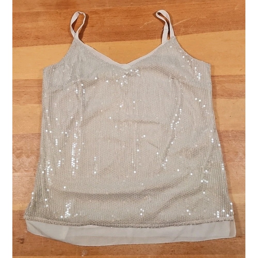 Sequin V-Neck Spaghetti Strap Tank Top - Champagne
